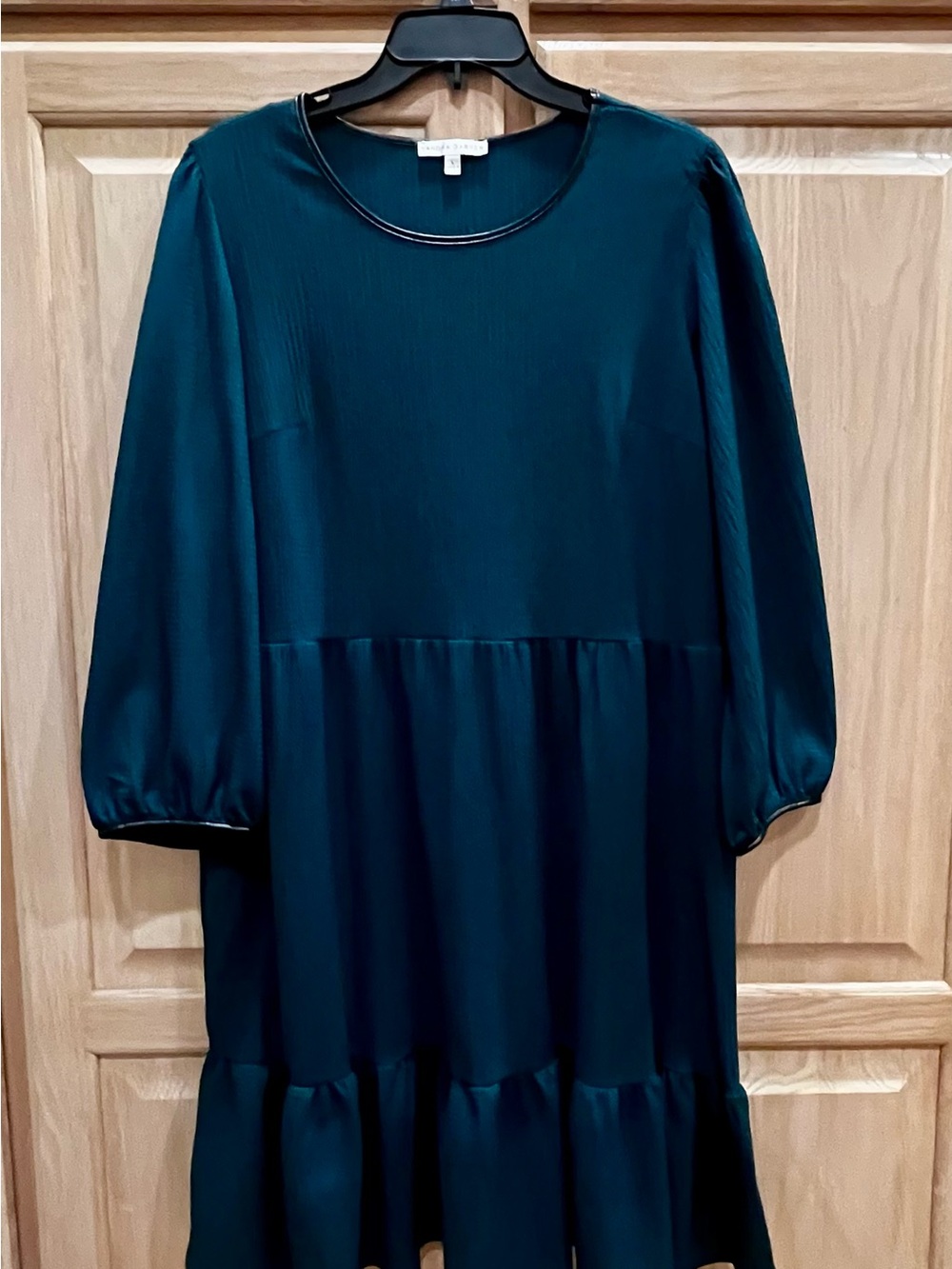Sandra Darren Teal Textured Knit Dress with Black Trim